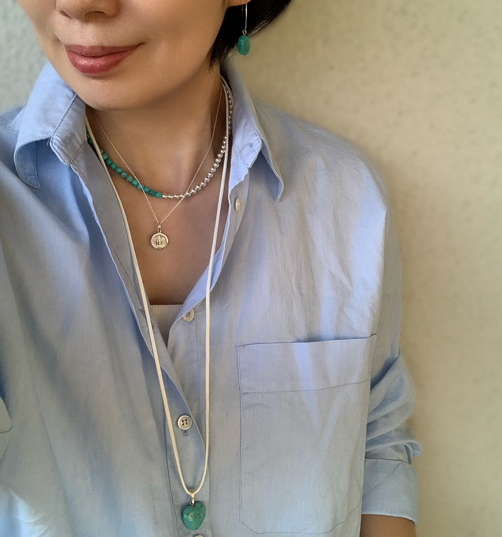 ターコイズ×シルバーボールネックレス | 上品なアクセサリー