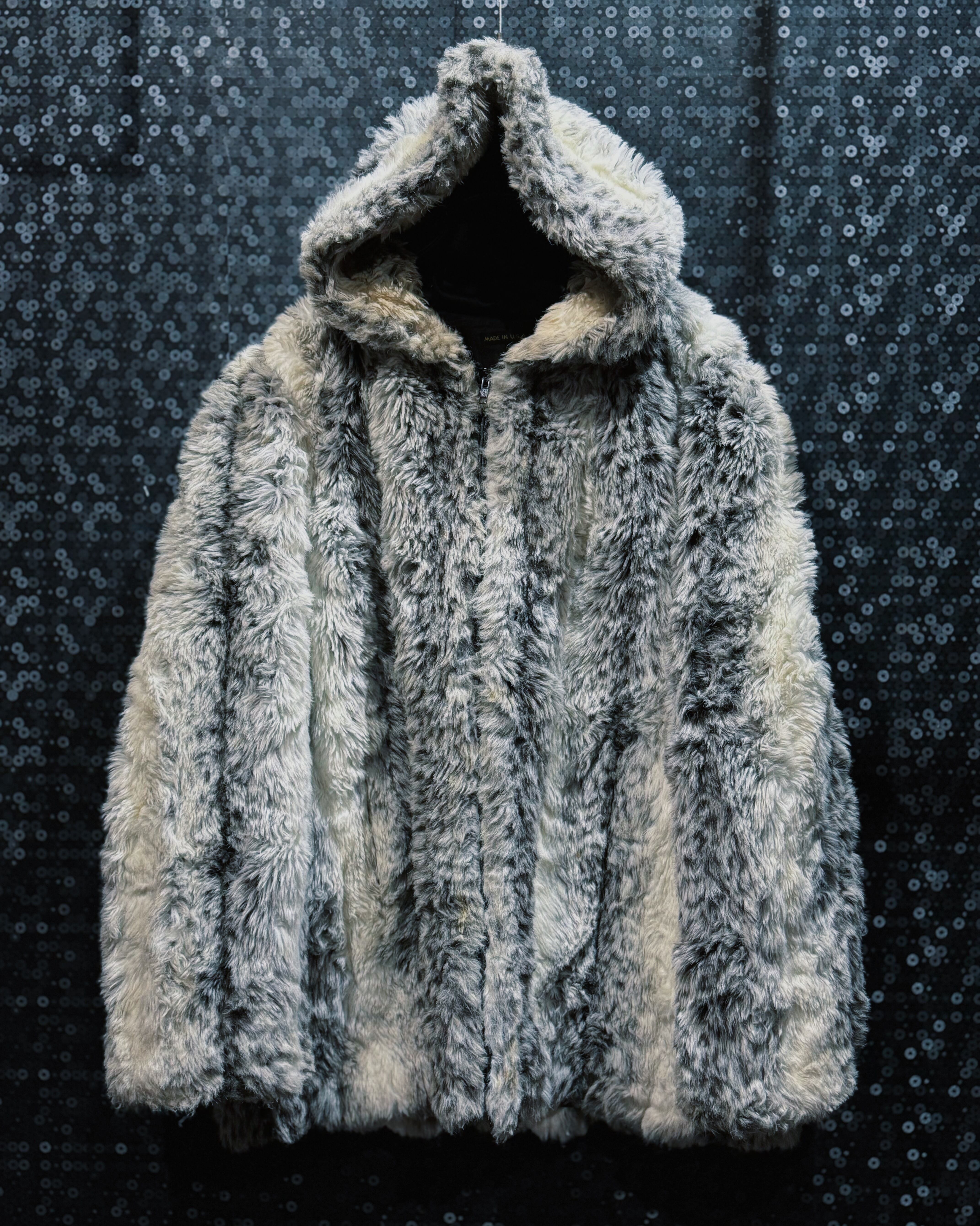 【ÆIEM】"vintage"gray tone faux fur hooded jacket