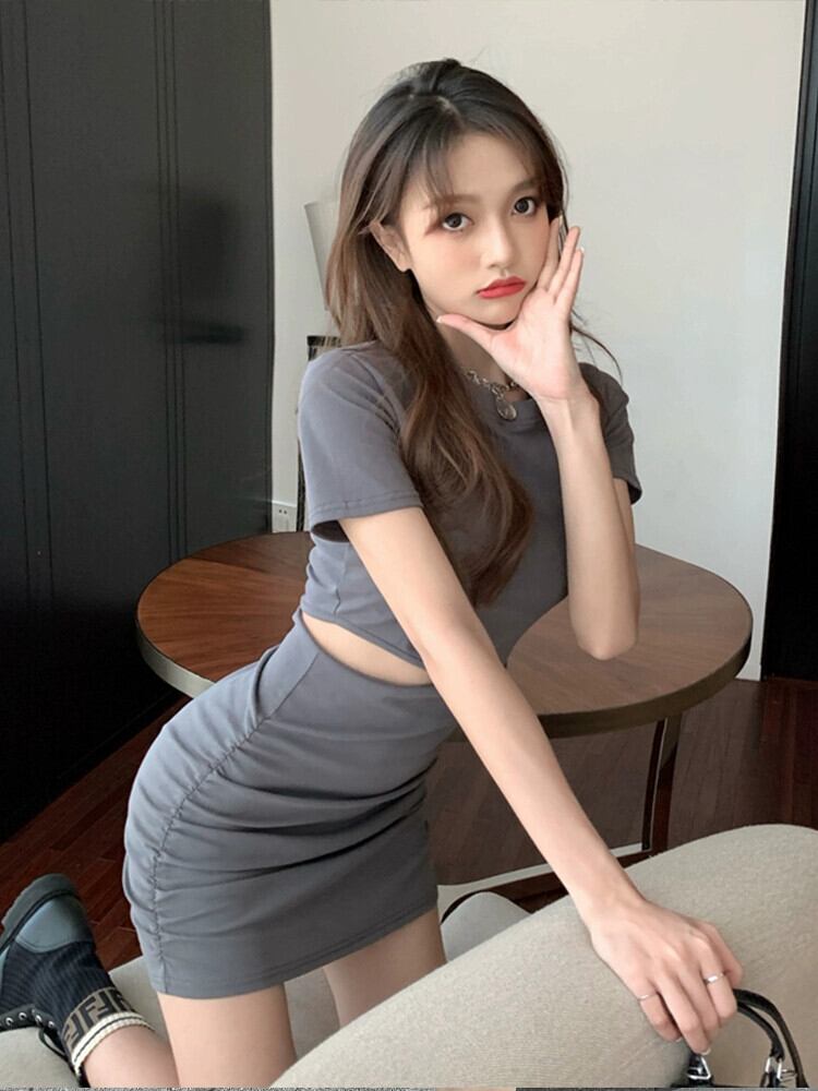 ホットフランスのヒップハグショートスカート女性の夏の気質セクシーなスリム半袖黒のファッションドレススカート ブラック サマー 夏物 ガールズファッション50859058349