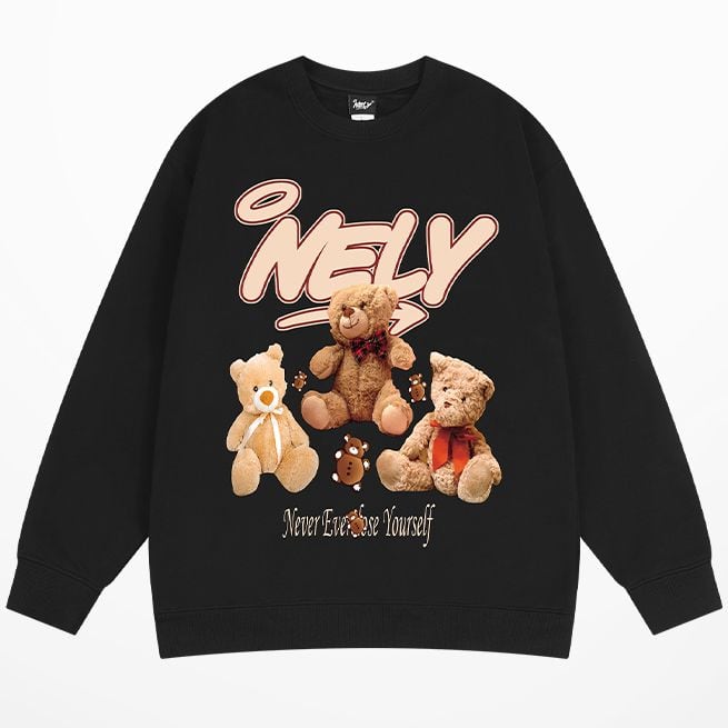 ユニセックス スウェット 長袖 クマちゃんぬいぐるみ プリント 裏起毛