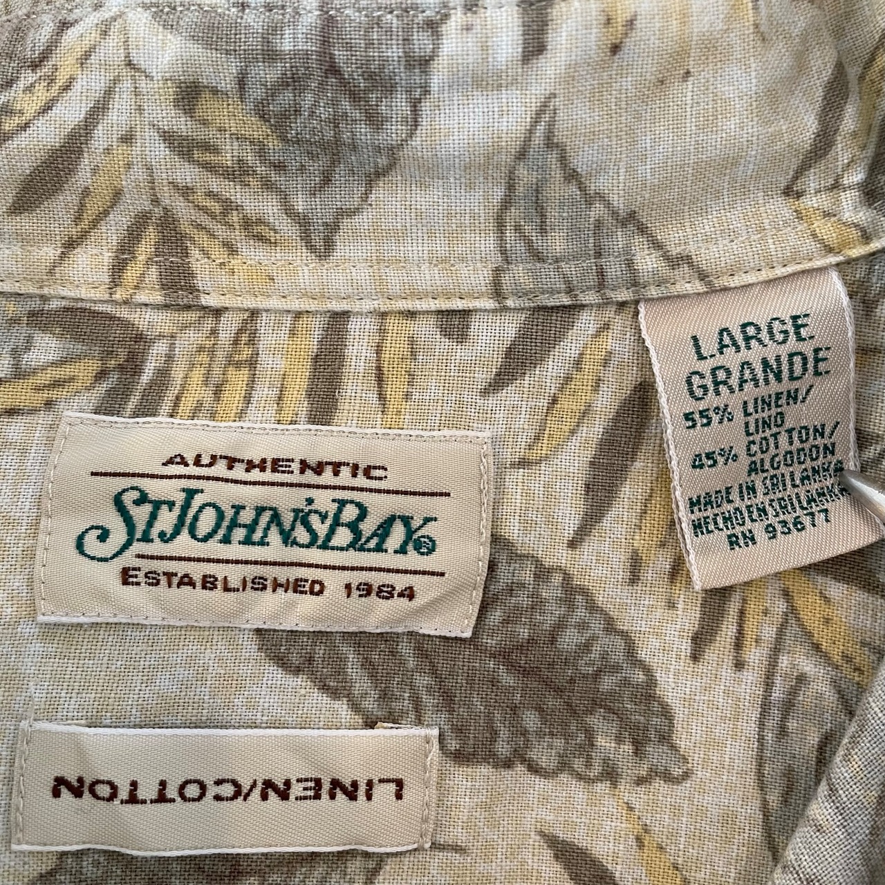 【ST JOHN'S BAY】90s 柄シャツ 総柄 アロハ リーフ L US古着