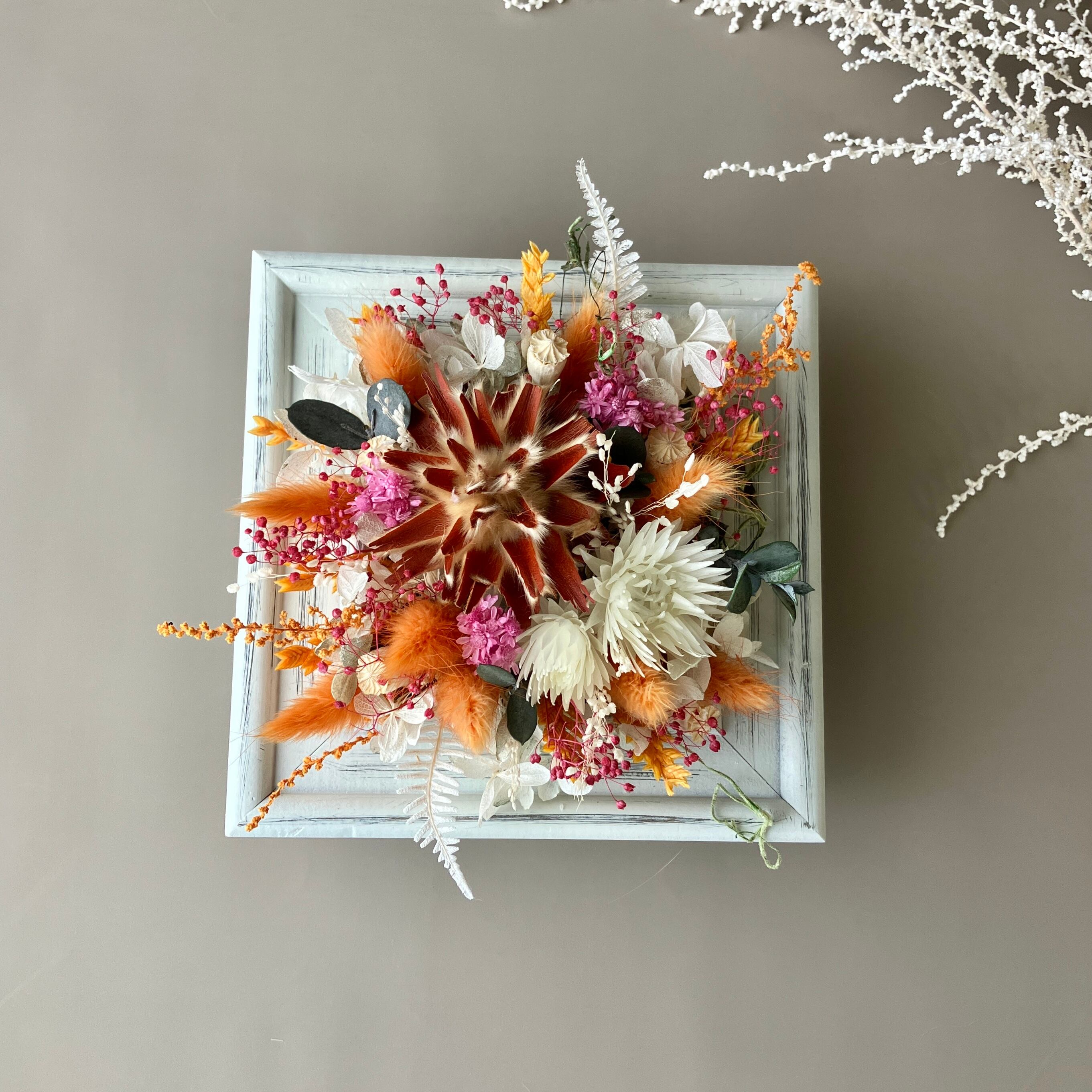 オータムオレンジ〈フレームアレンジS〉ドライフラワー 結婚祝い 新築  