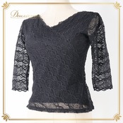 社交ダンス 衣装 トップス ブラウス ブラック系 チャコットロイヤルダンス Chacott ROYAL DANCE レース 七分袖 黒 練習 レッスン 華やか 伸縮 ストレッチ 日本製 上品 かわいい ダンス衣装 イベント ステージ パーティー