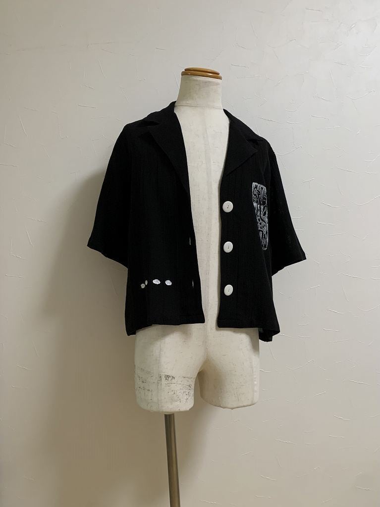 1980's Painting Design Open Collar Short Shirt Jacket