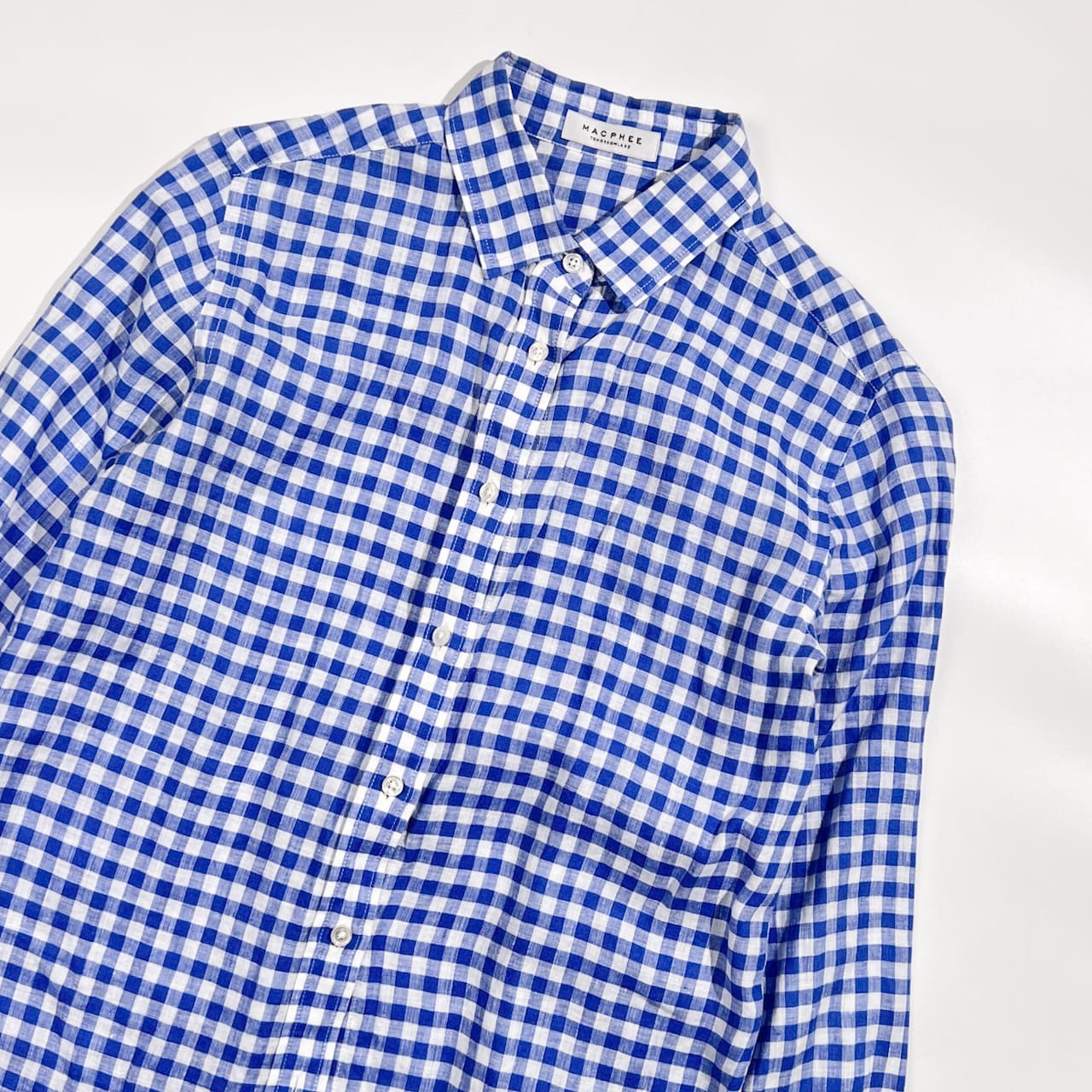 リネン100% MACPHEE マカフィー トゥモローランド ギンガムチェック柄 長袖シャツ 38/ブルー系 レディース
