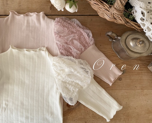 ラスト1  pinkS【即納】<OREN>  Jasmine lace puff T