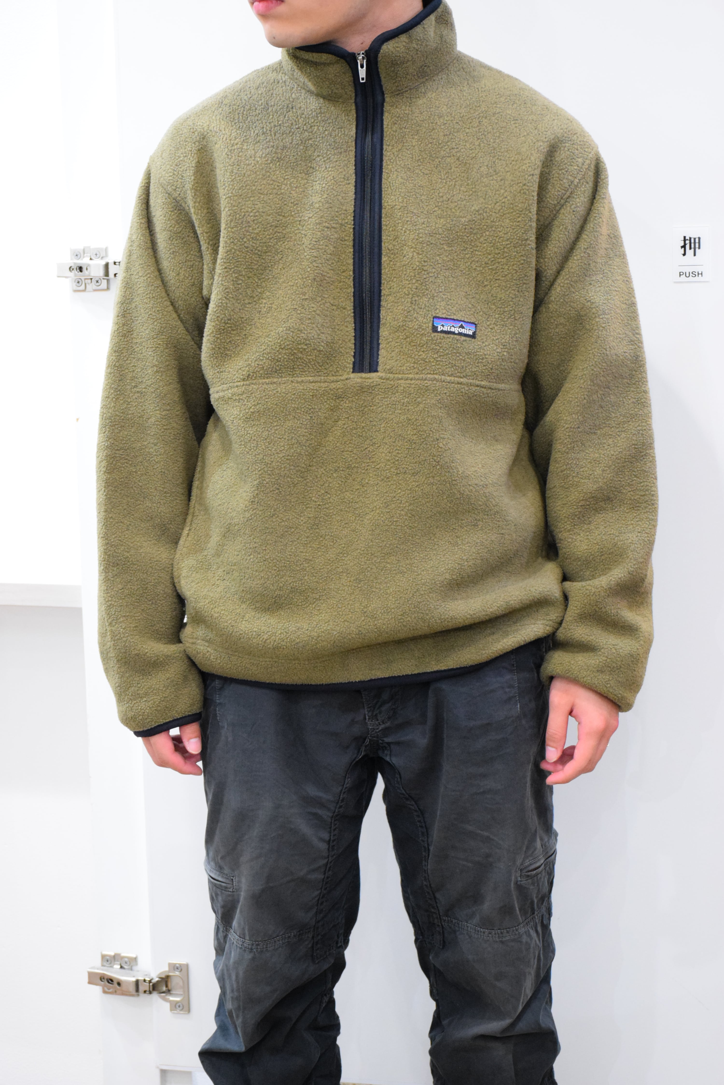 98 Patagonia シンチラフリースハーフジップ メンズL オリーブグリーン