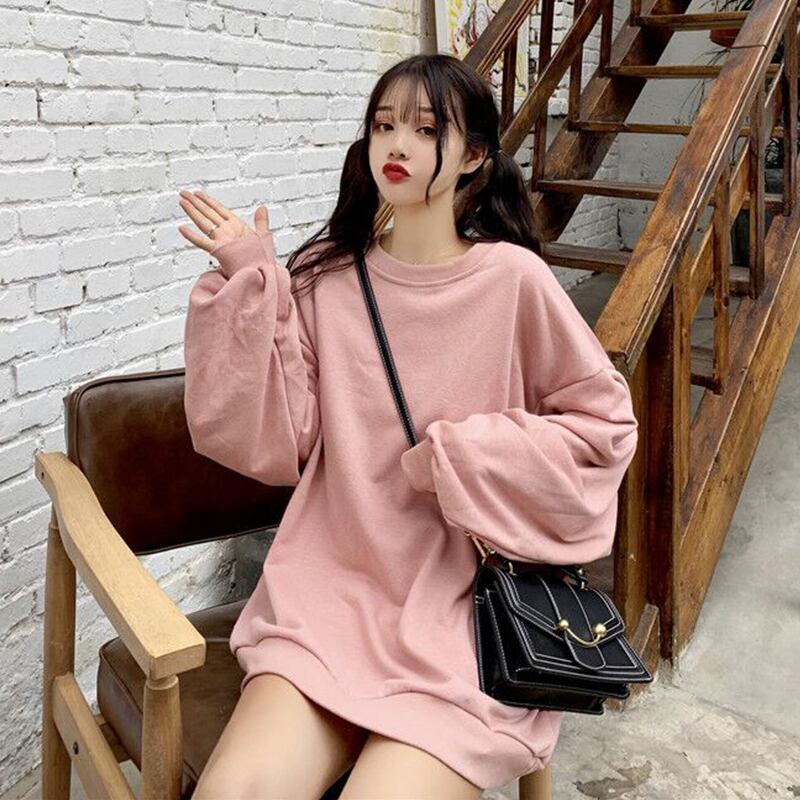 カジュアルシックピュアカラーシンプルルーズバージョンセーターレディース秋冬ロングラウンドネックプルオーバーロングスリーブトップ 萌量不足61669764096