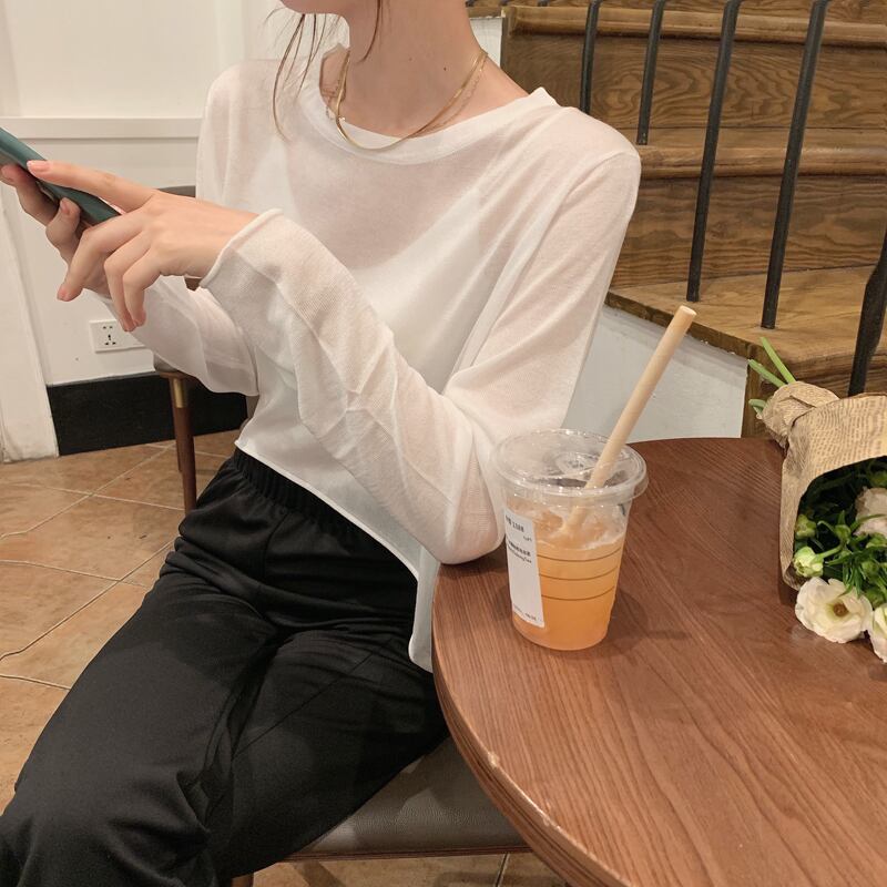 ラウンドネックニット ベーシックシャツ トップス レディース Oネック ビッグFスモールZ韓国94328697156