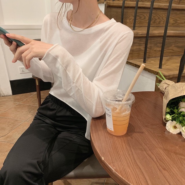 ラウンドネックニット ベーシックシャツ トップス レディース Oネック ビッグFスモールZ韓国94328697156