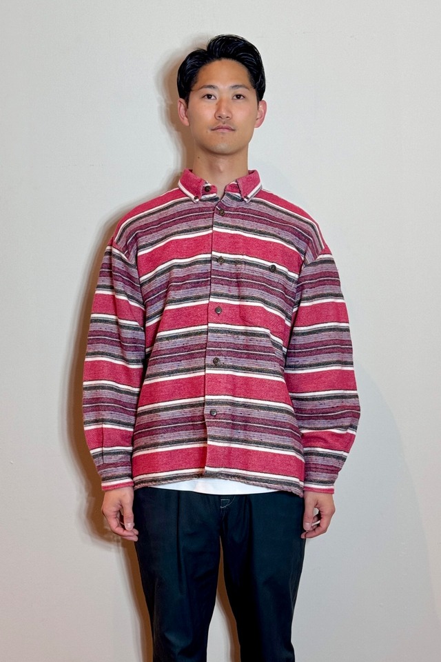 Haticu レッドボーダーネルシャツ(MENS)