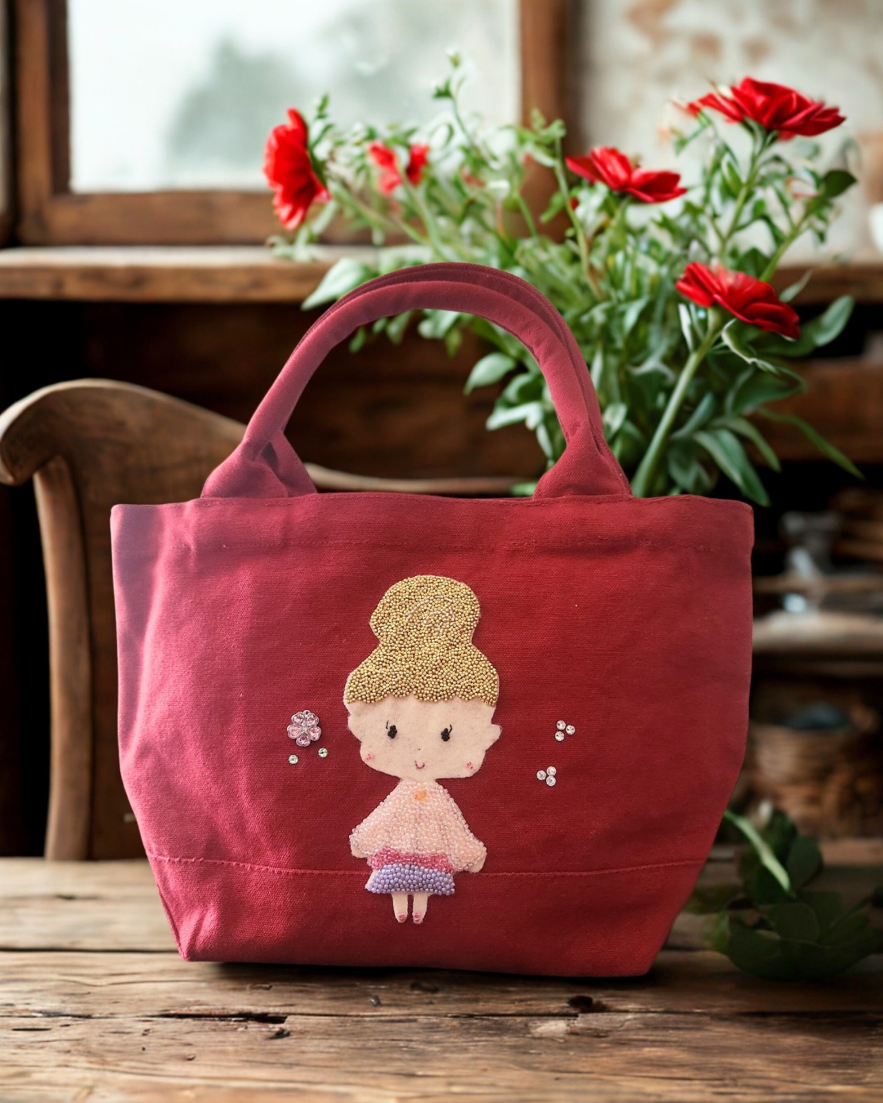 ♡ビーズ刺繍トートバッグ♡ スプリング・ベリー - 1