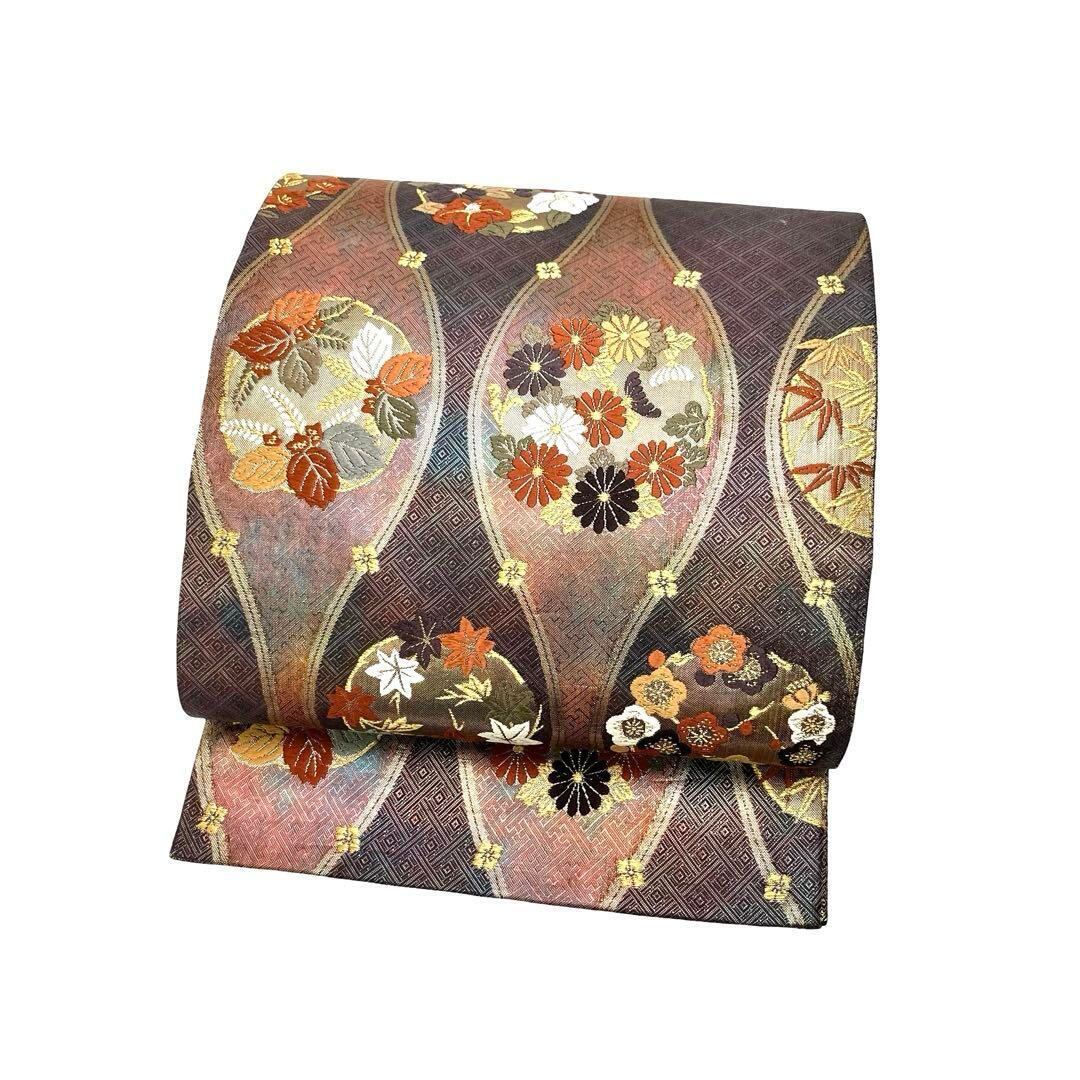 ♡レトロ可愛い袋帯♡ 未着用 袋帯 全通 変わり市松模様 横縞 縦縞 金糸 着物 091a p 未着用