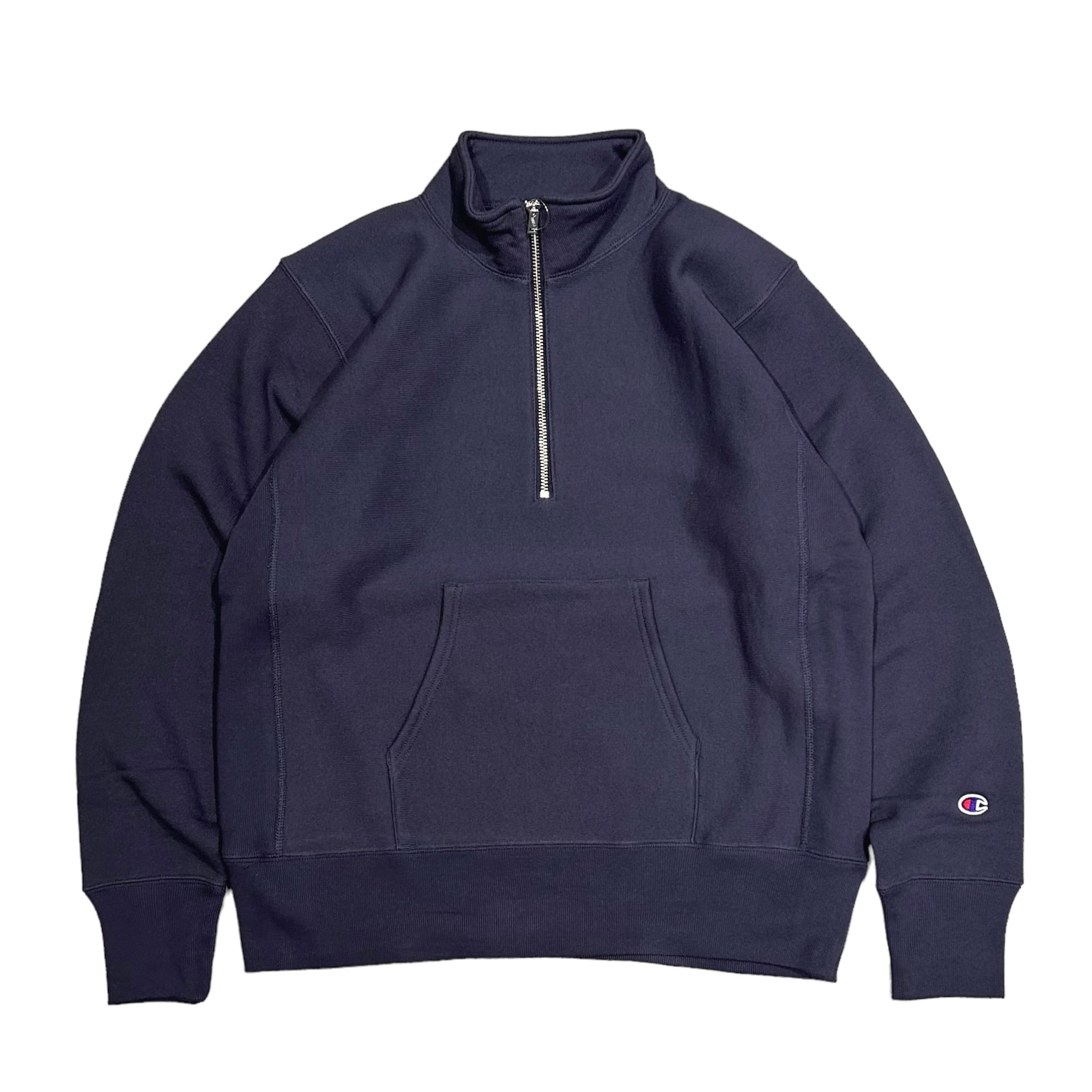 Champion Reverse Weave Half Zip Sweat Shirt - シルバーグレー ダークネイビー L XL（チャンピオン  リバースウィーブ ハーフジップ スウェットシャツ）