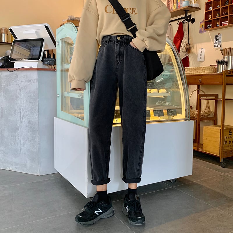 パンツレディース2020新しい秋と冬のハイウエストと薄いワイルドブラックレディースジーンズレディースストレートルーズワイドレッグ 1号婦人78955814465