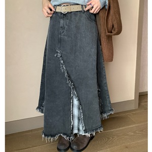 fringe patchwork denim skirt　J00378