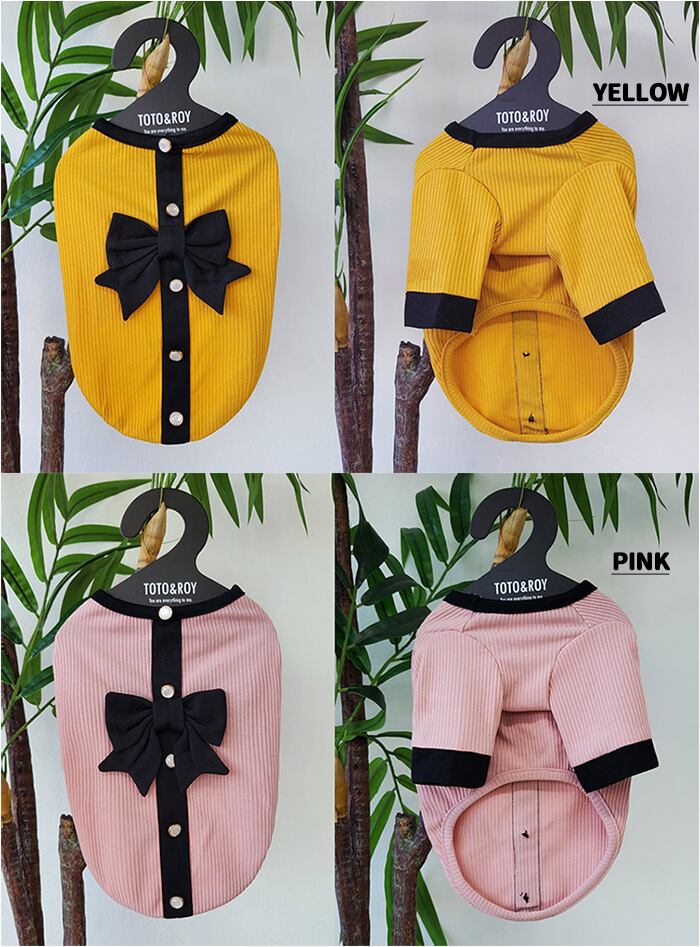 Onz Ribbon Knit T-shirt S ~ XL 4color / 犬服 新作 ニット 可愛い 犬の服 Tシャツ リボン トップス お揃い ドッグウェア b54