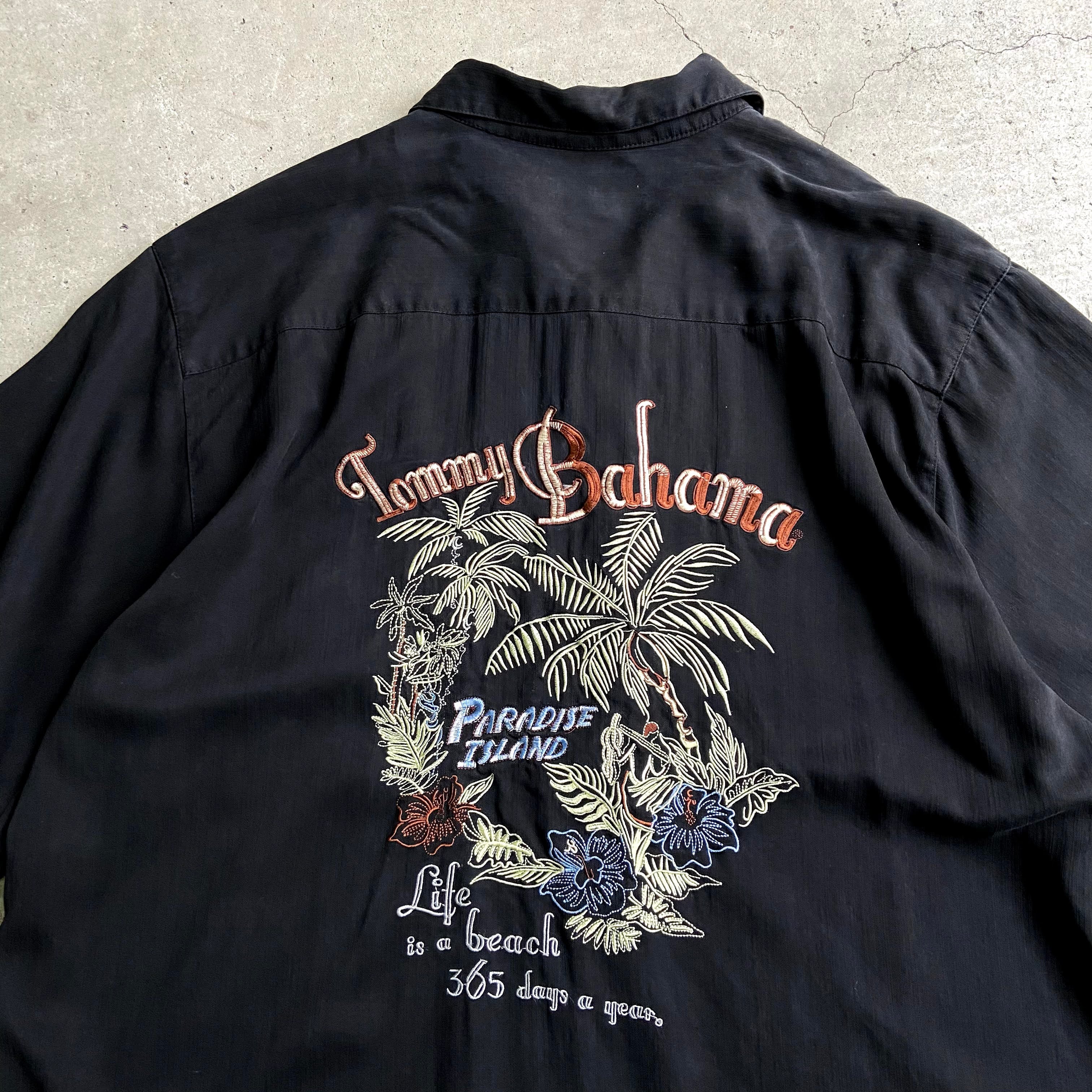 Tommy Bahama トミーバハマ 半袖 シルク バック刺繍 無地 アロハシャツ 
