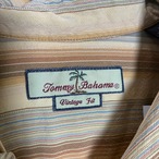 00s Tommy Bahama Vintage Fit silk オープンカラーアロハ イエロー マルチストライプ