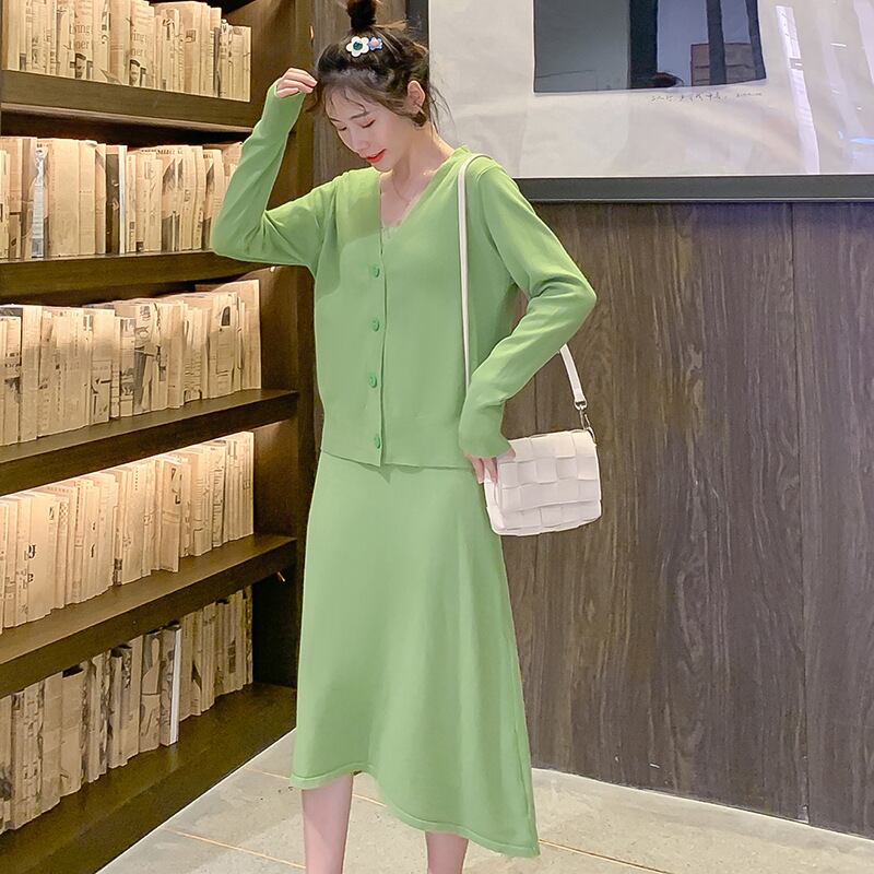 【新作】【送料無料】 2020年春のファッションニットスモールジャケットベストスカート高品質の妊婦セーターセットは母乳で育てることができます-アリババ スプリング 春物 expec183517757844