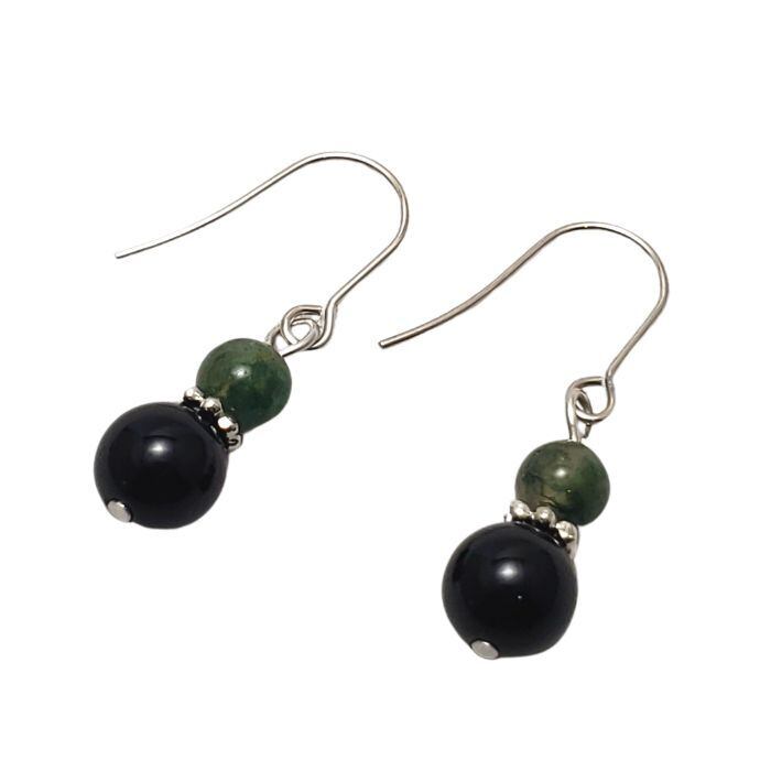 厄除け 精神のバランスを整える パワーストーン ピアス モスアゲート6mm オニキス8mm ピアス 金属アレルギー 対応 送料無料 レディース 誕生日プレゼント ギフト 金運 イヤリング変更可 アクセサリー