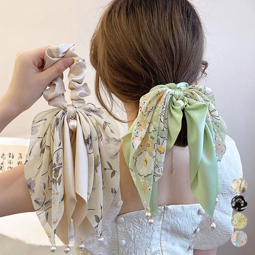【日本倉庫即納】 花柄 スカーフシュシュ春夏リボンヘアゴム