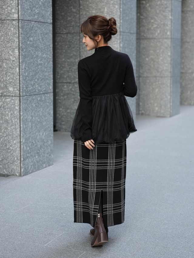 チェックニットタイトスカート