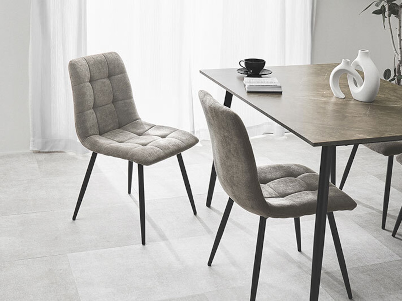 直径80cmラウンドテーブル3点セット 大理石調【チェア:グレー】・画像12