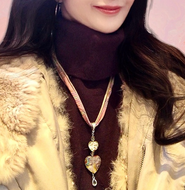 ダブルハートピンクネックレス