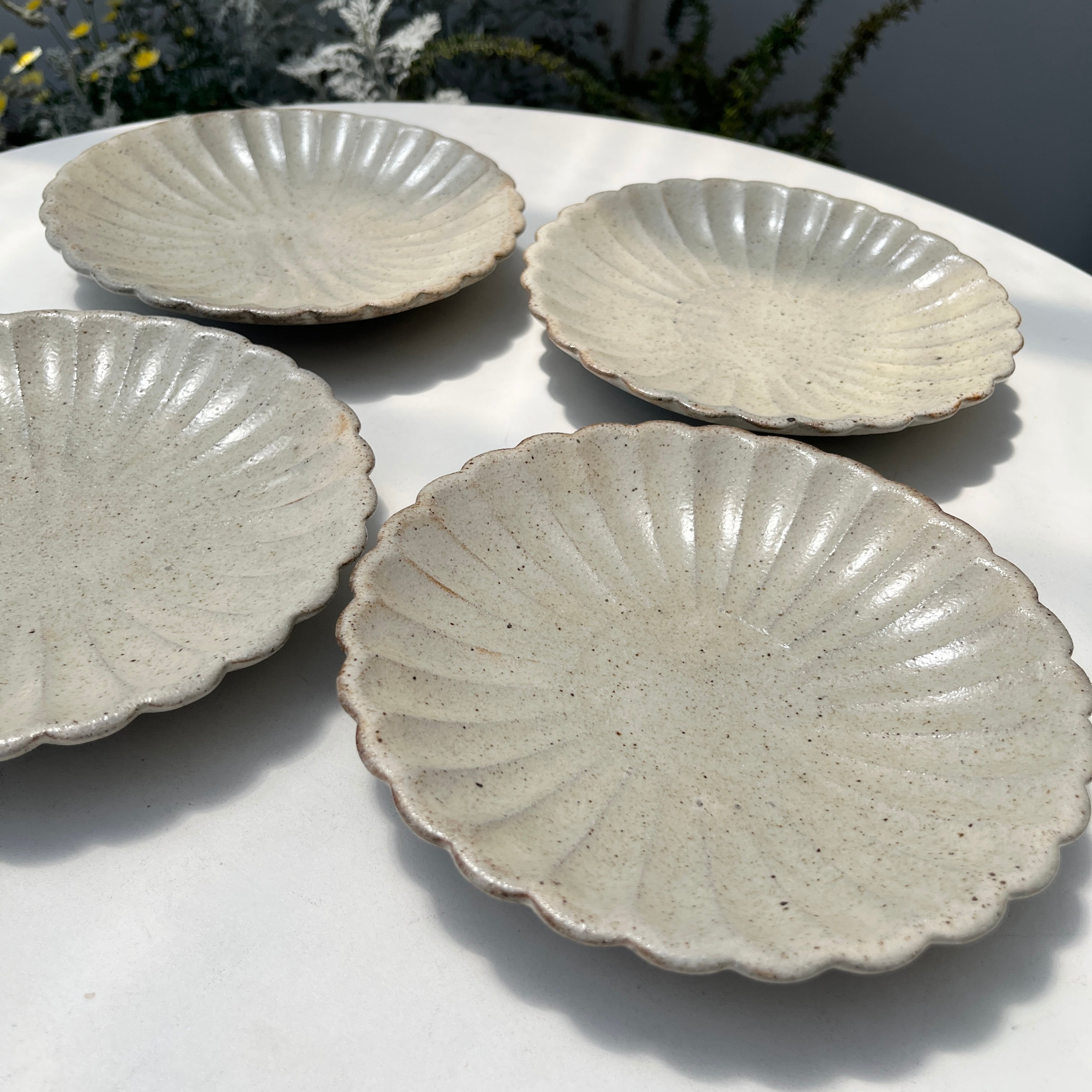 期間限定販売＞ 手島英則 粉引 シノギ皿 6号 | ihana design(イハナ