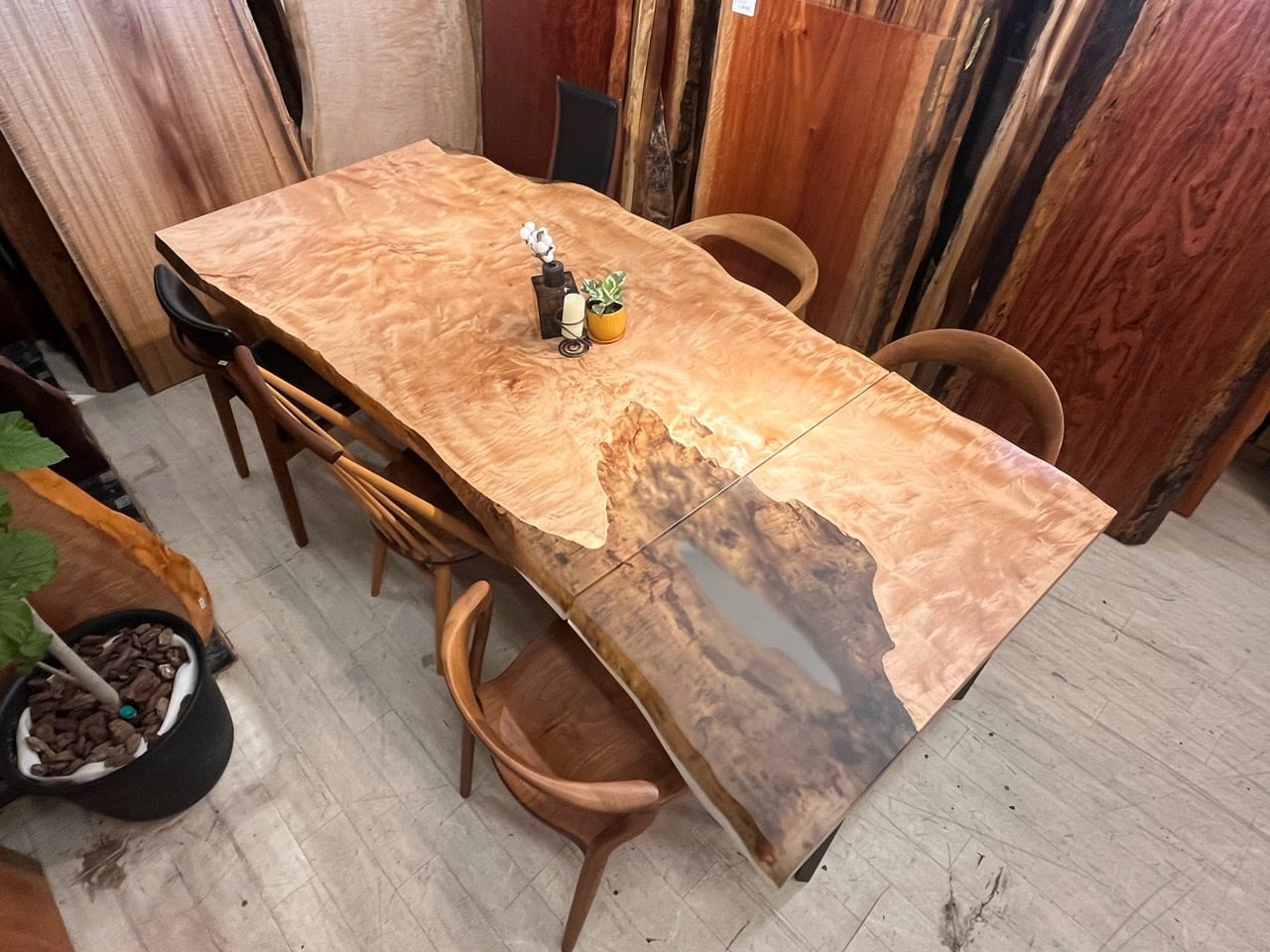 共板2枚セット】栃（トチ）_2460×990-1050-960×55_浅草本店_テーブル天