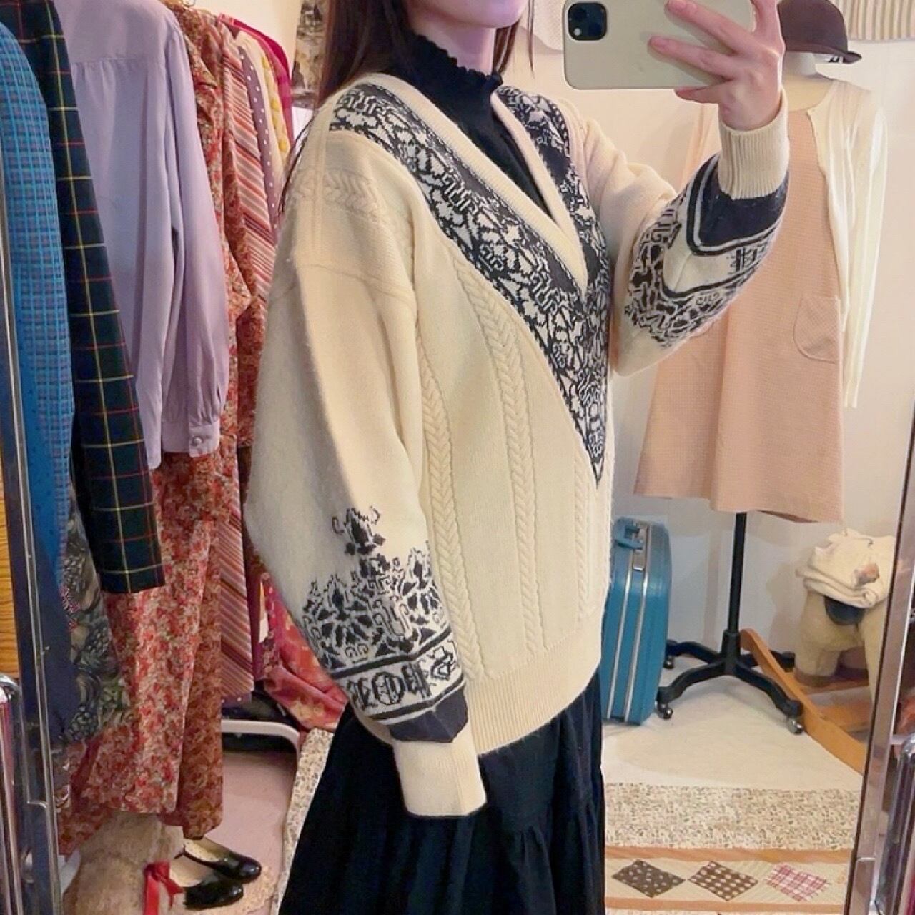 nordic cable v neck sweater