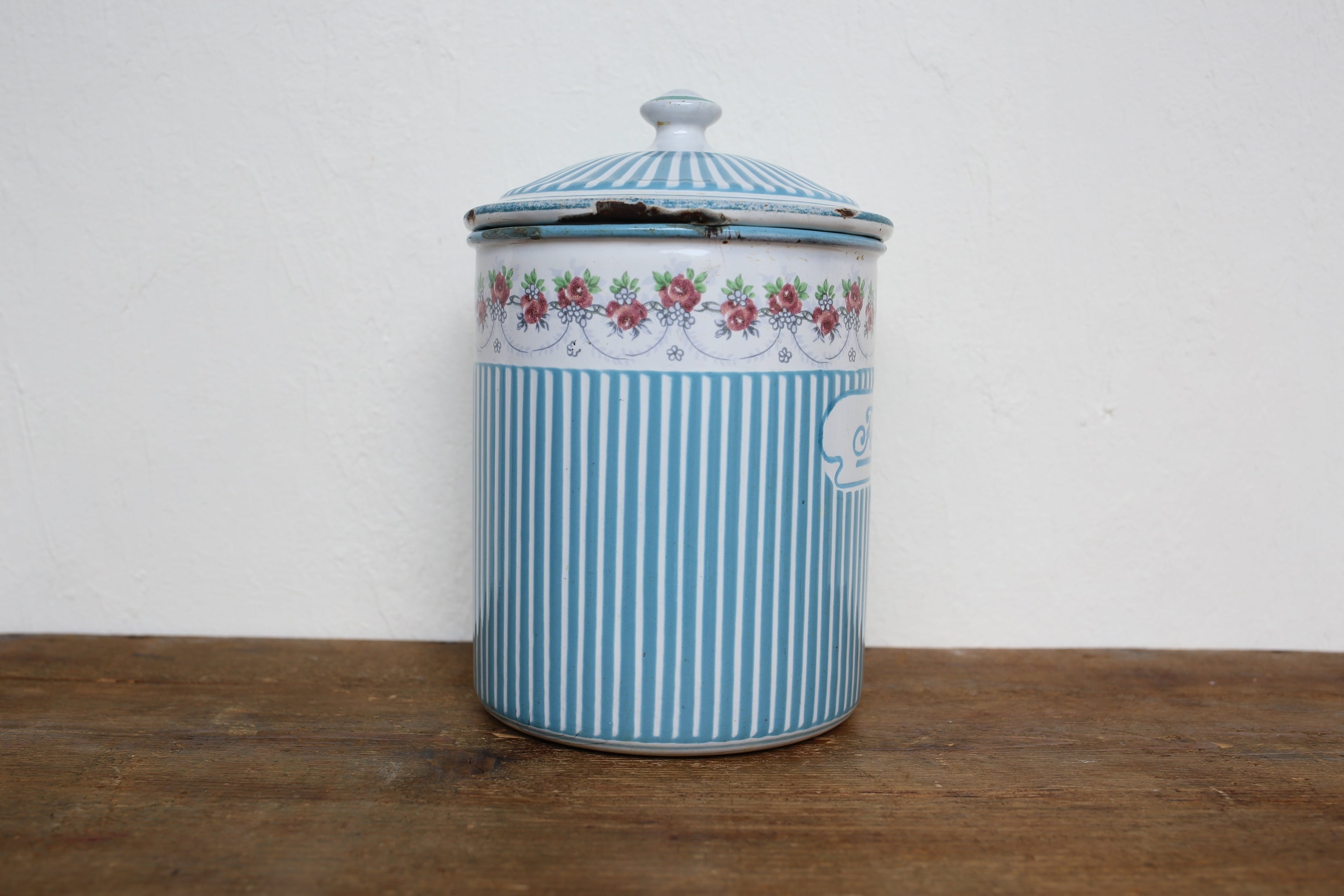 フランスアンティーク BB社ローズガーランドホーローキャニスター·͜· ♡ フランス アンティーク ヴィンテージ BB社 キャニスター ローズ