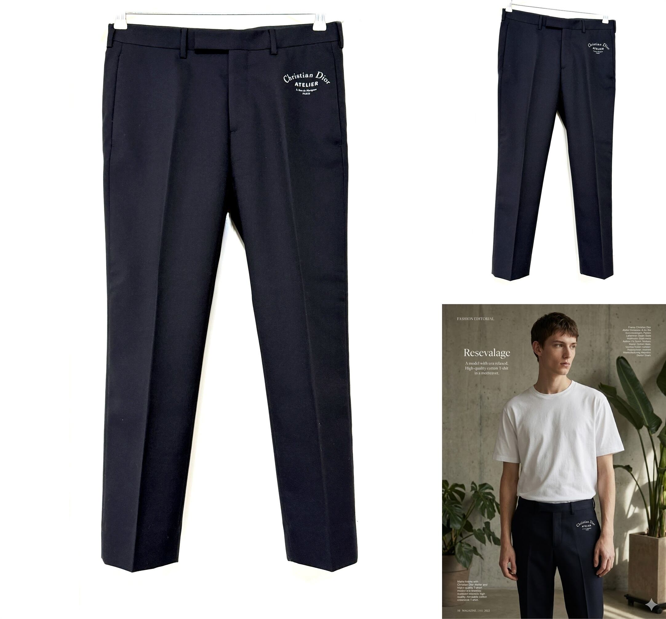 Dior HOMME ディオール オム ATELIER アトリエ ロゴ テーパード ウール パンツ スラックス 44 メンズ ブラック