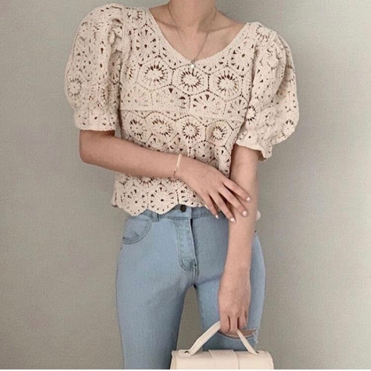 【2color】クロシェ編みデザイントップス