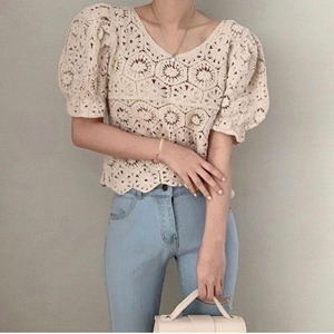 【2color】クロシェ編みデザイントップス