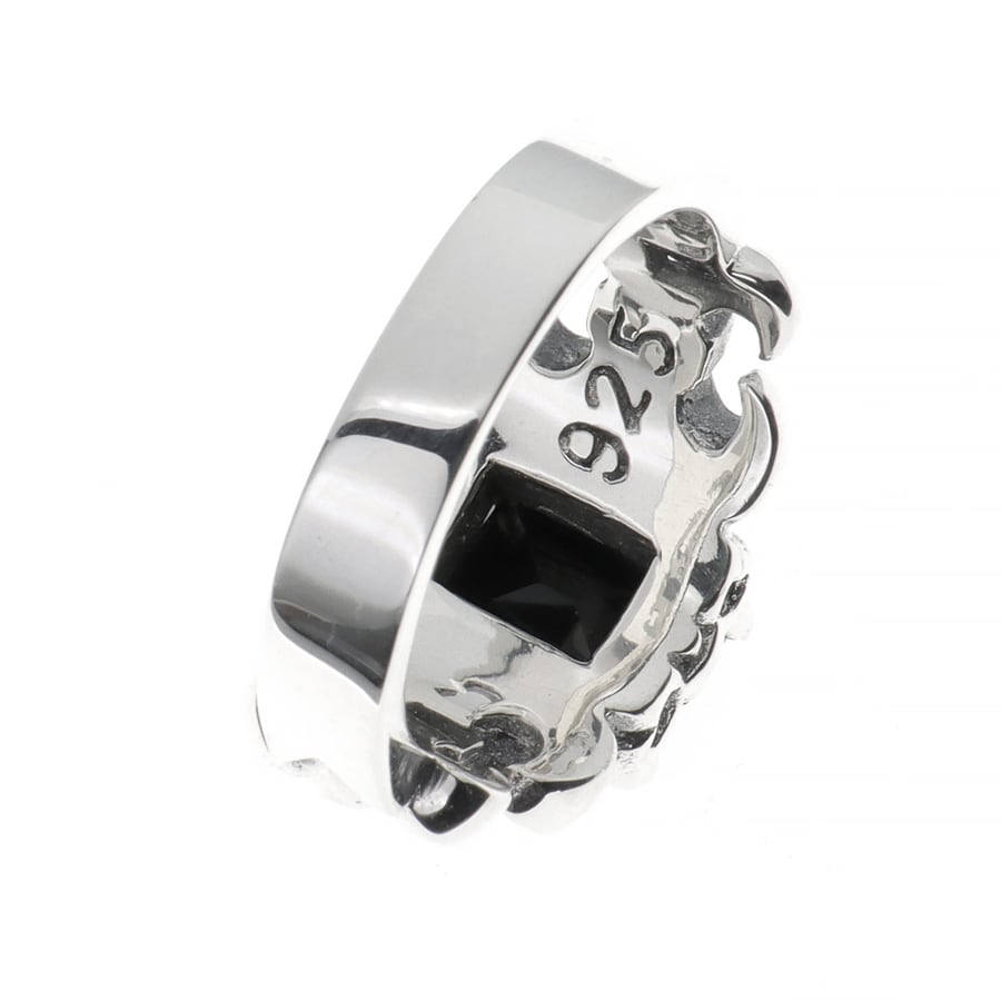 シルバー925 指輪 BS フレア 百合の紋章 ブラックジルコン スクエア 四角 アクセサリー リング 男女兼用
