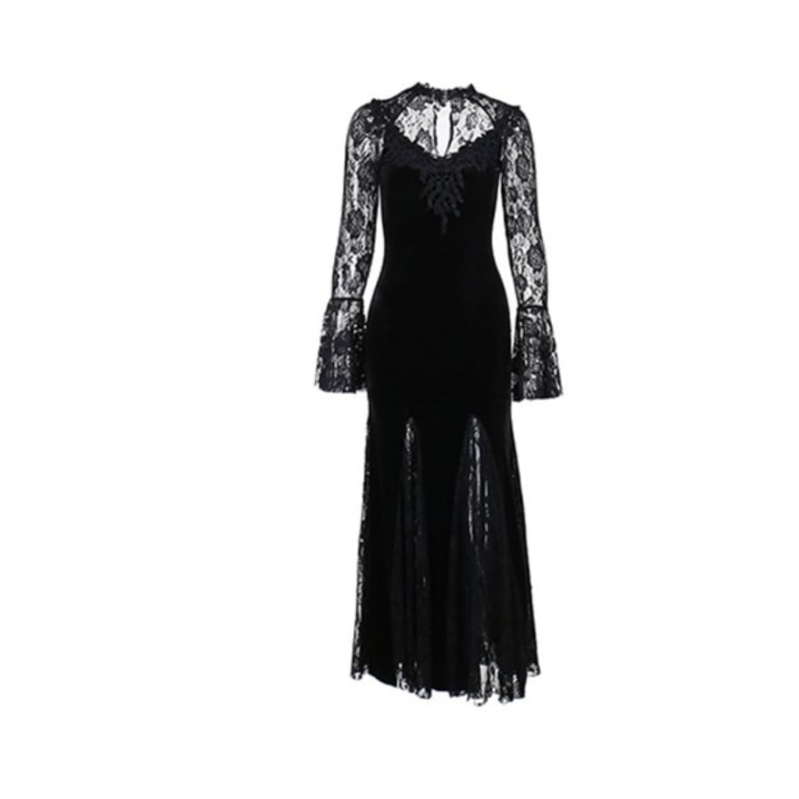 MARBLE 別衿・姫袖付きドレスワンピース：黒白 ゴスロリ ロリィタ