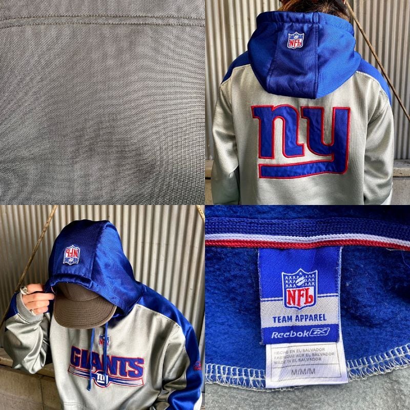 Reebok リーボック NFL チーム系 スウェットパーカー メンズXL 古着 NEW YORK GIANTS ニューヨークジャイアンツ  プルオーバー シルバー×ブルー【パーカー】 | cave 古着屋【公式】古着通販サイト