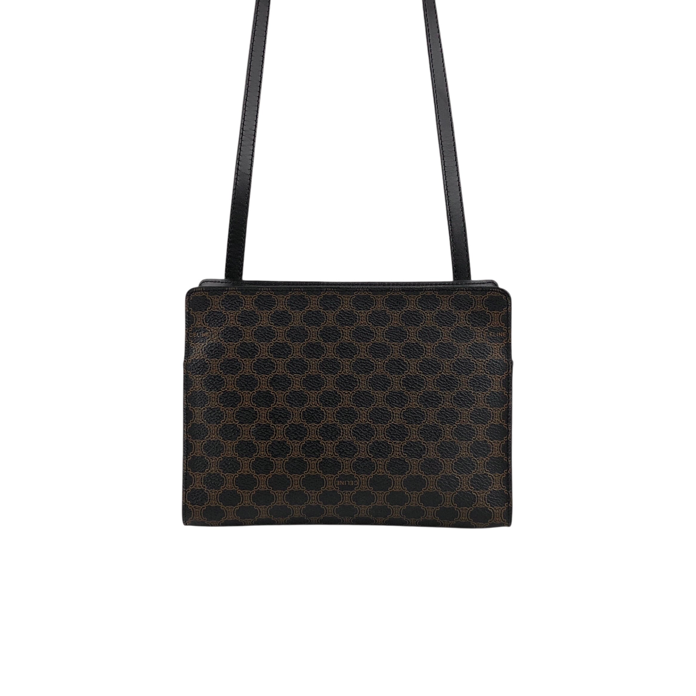 CELINE セリーヌ マカダム  ショルダーバッグ ブラック  PVC/レザー ミニバッグ dwm48m CELINE セリーヌ マカダム ショルダーバッグ ブラック PVC/レザー ミニ