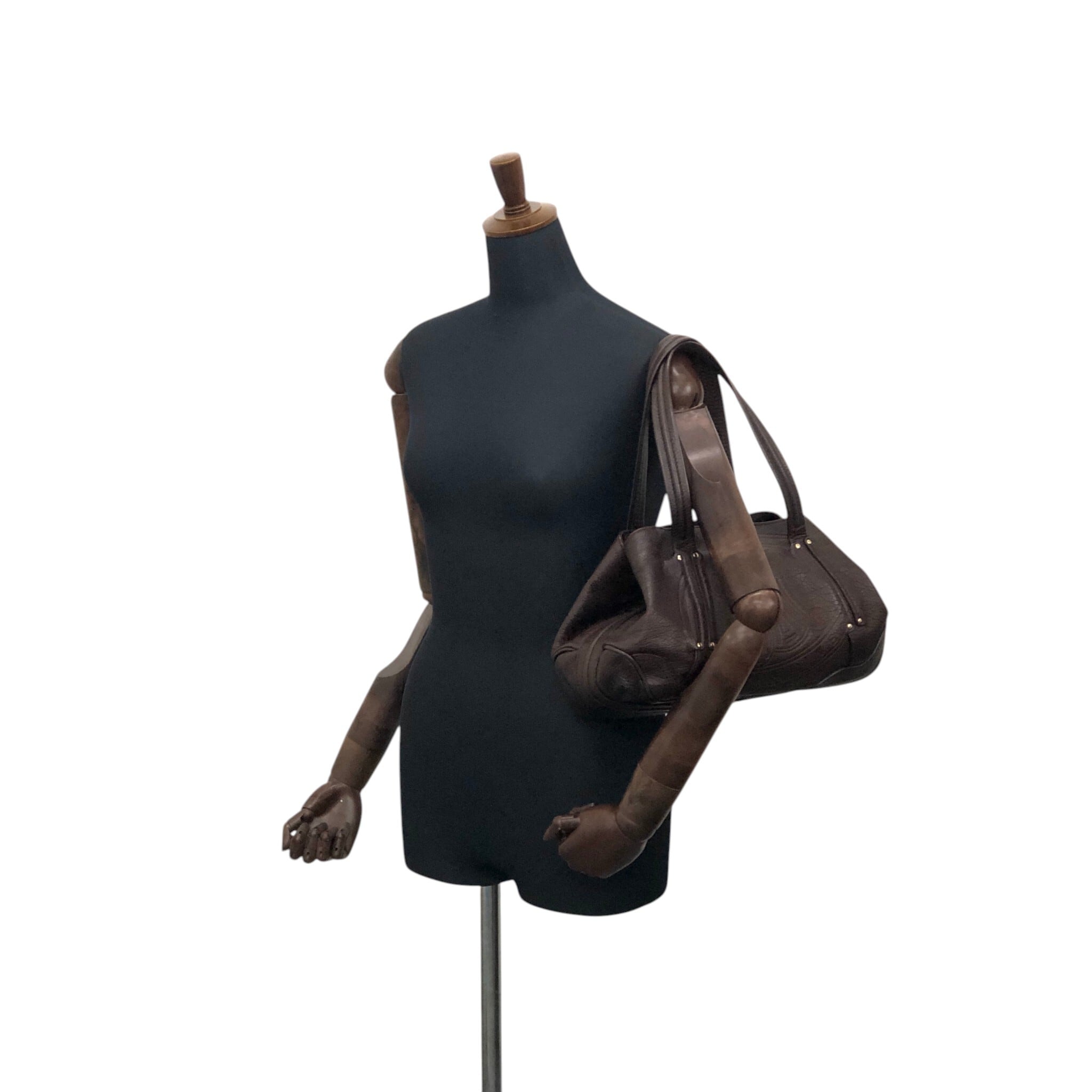 CELINE セリーヌ ショルダーバッグ ブラウン ブラゾン エンボス レザー