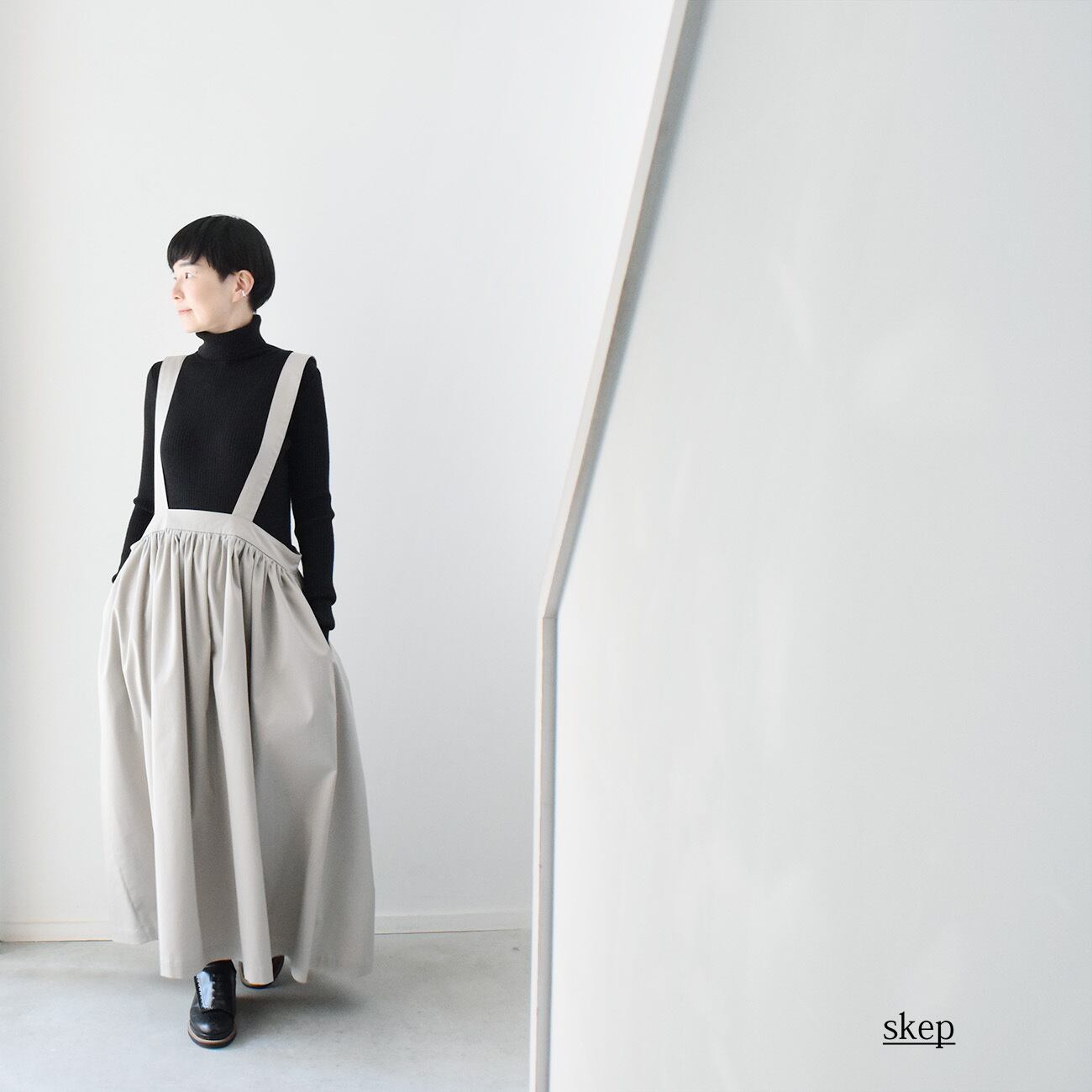 ギャザージャンパースカート：グレー［SK03JSGY］ | skep-online shop