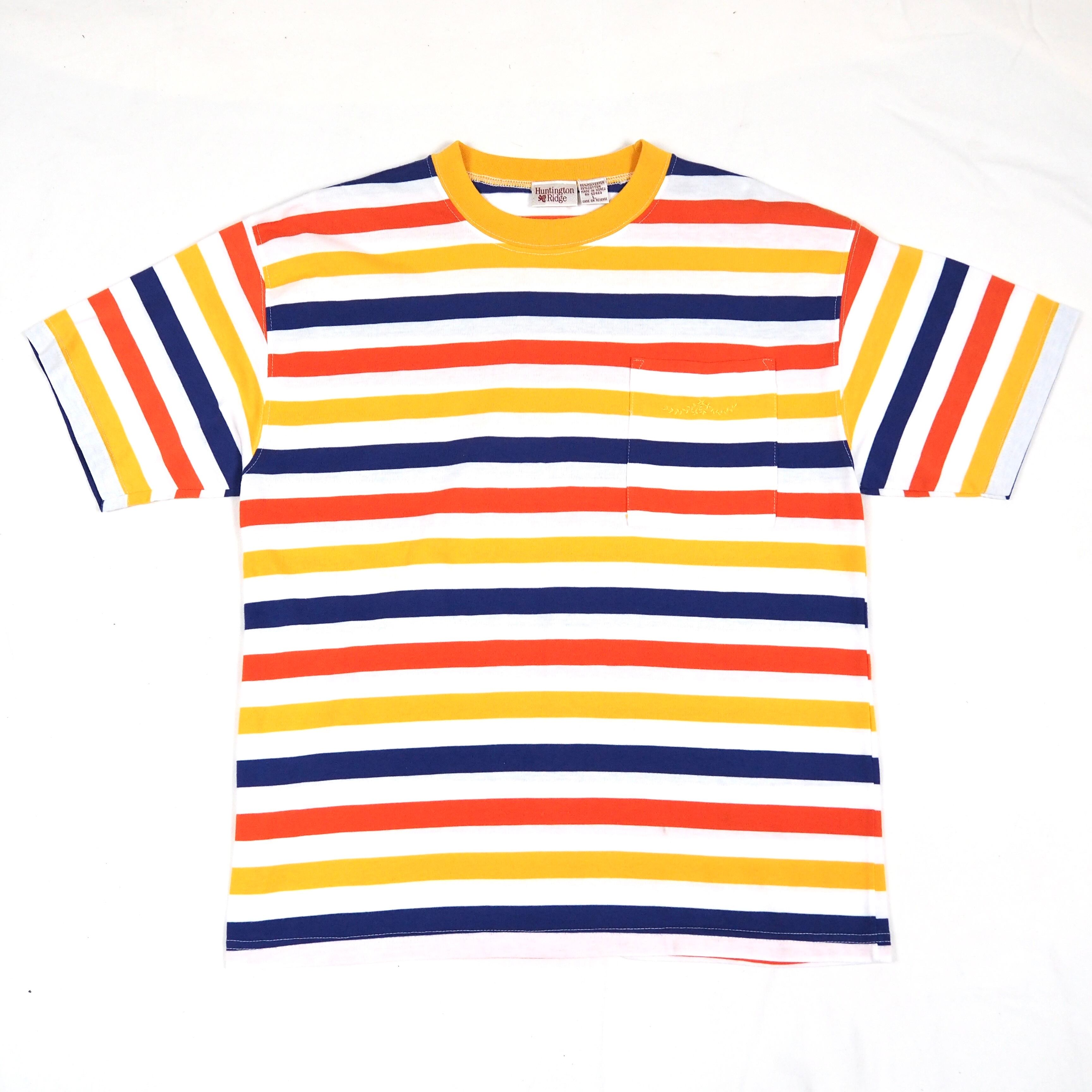 90s logo embroidered border pocket t-shirt multi color /L