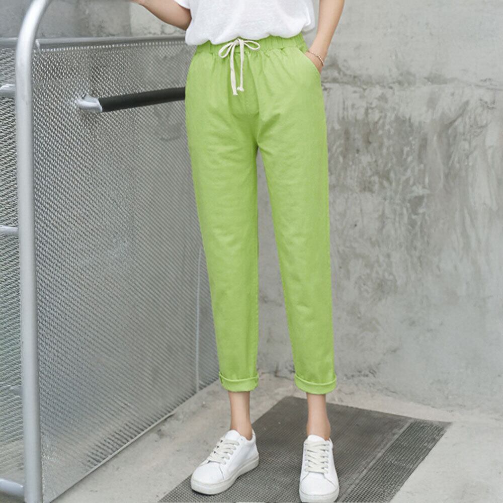 綿麻 アンクル パンツ レディース ストレート 春夏秋 韓国 きれいめ 大人 カジュアル おしゃれ シンプル 9分丈 薄手 カラーパンツ ウエストゴム 大人可愛い 大人女子