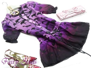 ★送料無料★シルク100%☆9号☆ツバメ柄プリントワンピ(OPN9771)