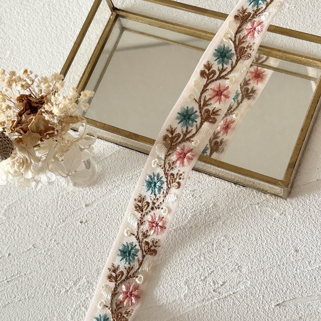 ターコイズピンク]インド刺繍リボン 3671 | インド刺繍リボン専門店