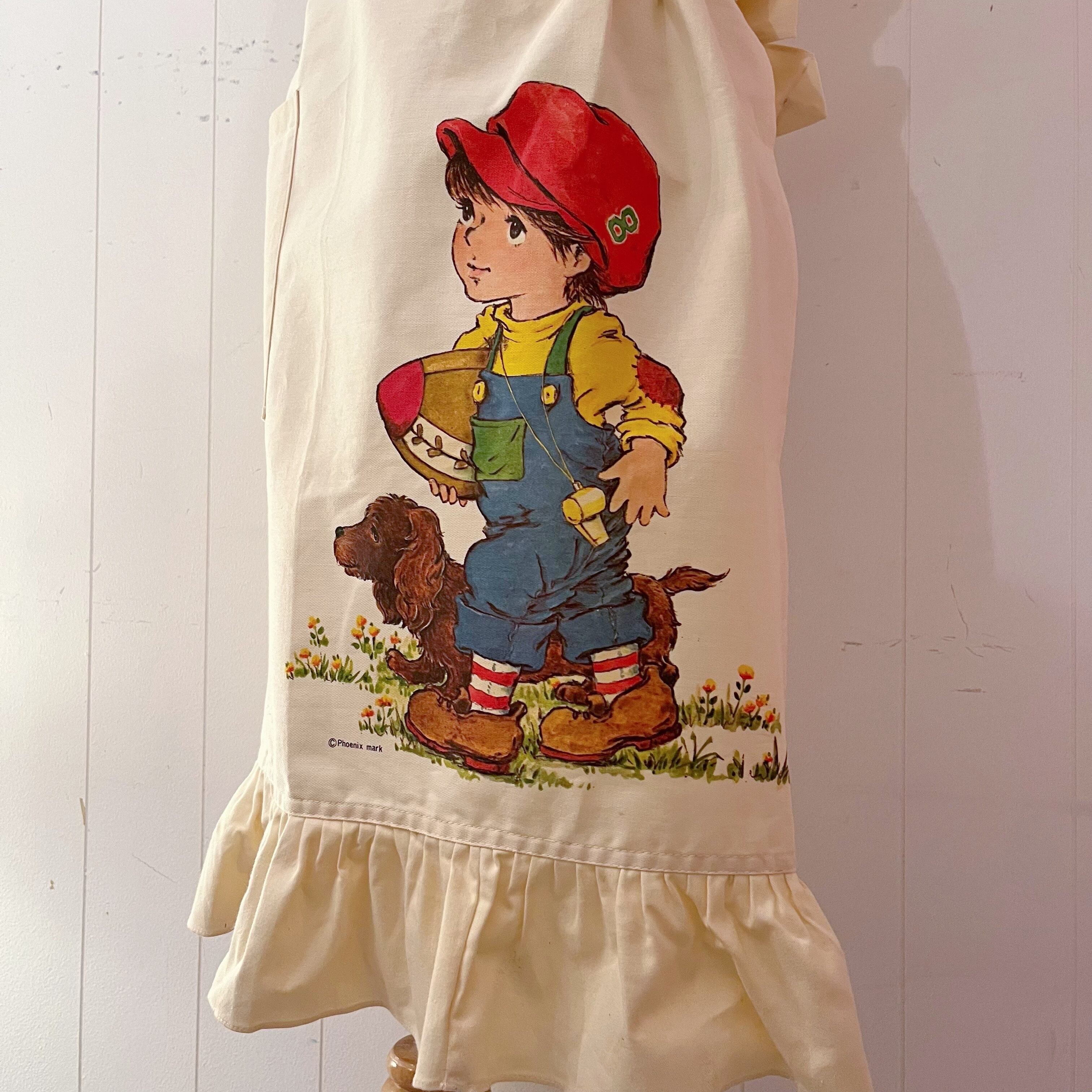 dog & boy cream frill apron