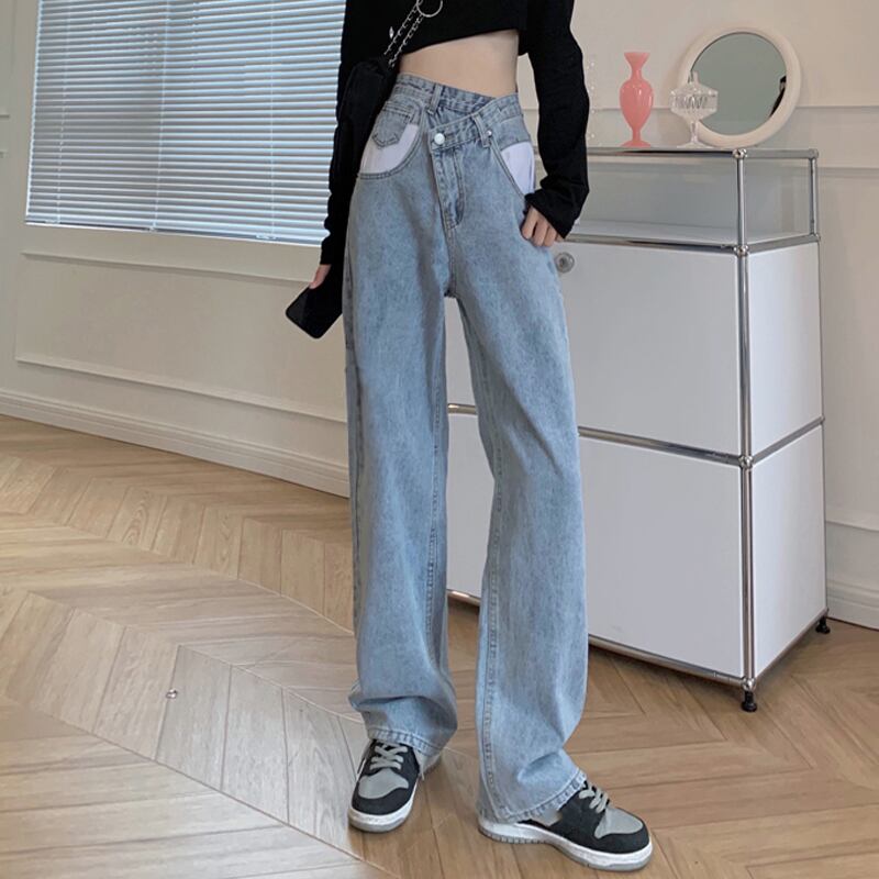 ウェストジーンズ ルーズスプリングオータムワイドレッグパンツ 春物 秋物 ワイドパンツ 試着室38258860036