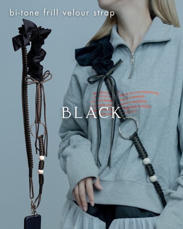 【残り3点!!】bi-tone frill velour strap Black