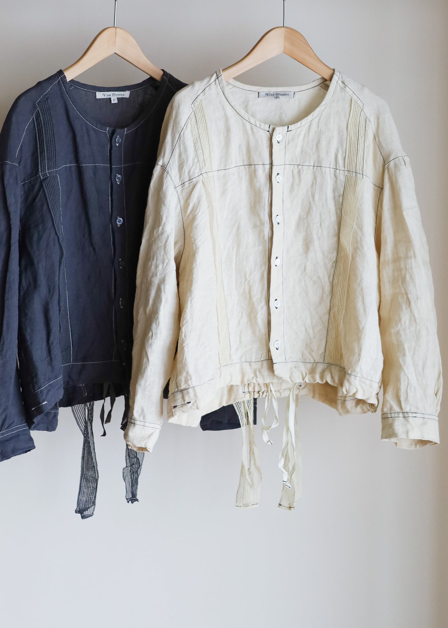 Vlas Blomme ウォッシュドリネンレースステッチブラウス 定価41800円 13110035 ブラウス シャツ チャコールグレー レディース ヴラスブラム【中古】6-0408M∞ Vlas Blomme｜ウォッシュドリネン レース ステッチ ブラウス 13110035